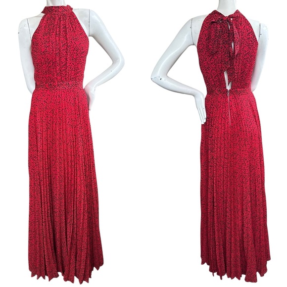 Alice + Olivia Dresses & Skirts - Alice & Olivia Kelissa Red & Black Leopard Print High Halter Neck Gown Size 2